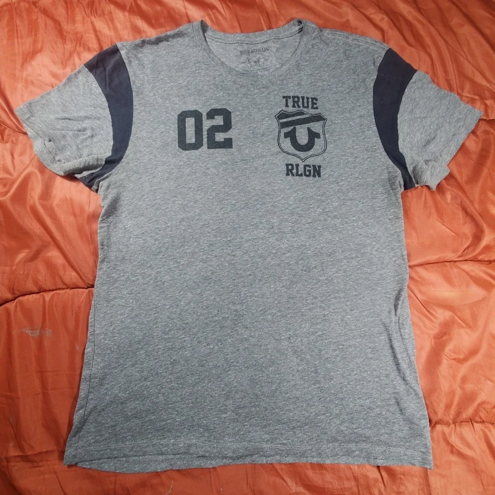 TRUE RELIGION MENS VINTAGE T-SHIRT JERSEY SHORT SLEEVE CREW‎ NECK GRAY SIZE XL
